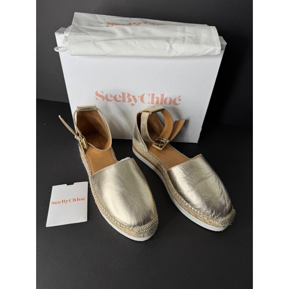 NIB See by Chloe Lamb Glyn Flat Light Gold Espadrilles Leather EU 40 US 9.5 - Picture 2 of 7